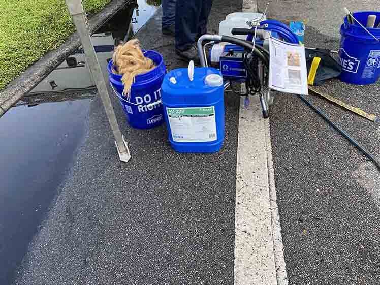 Chemical grouting being used on soil Chemical grouting being used on soil